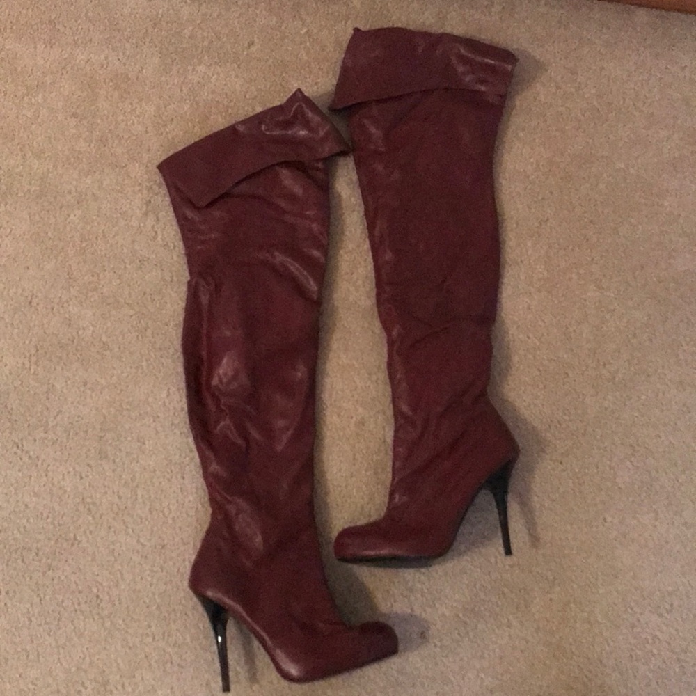Burgundy pleather over the knee boots. Size 9